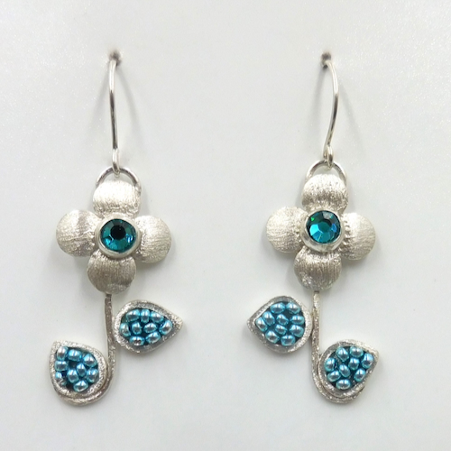 Click to view detail for DKC-2155 Earrings, Flowers Swarovski Blue Crystal & Beads $130